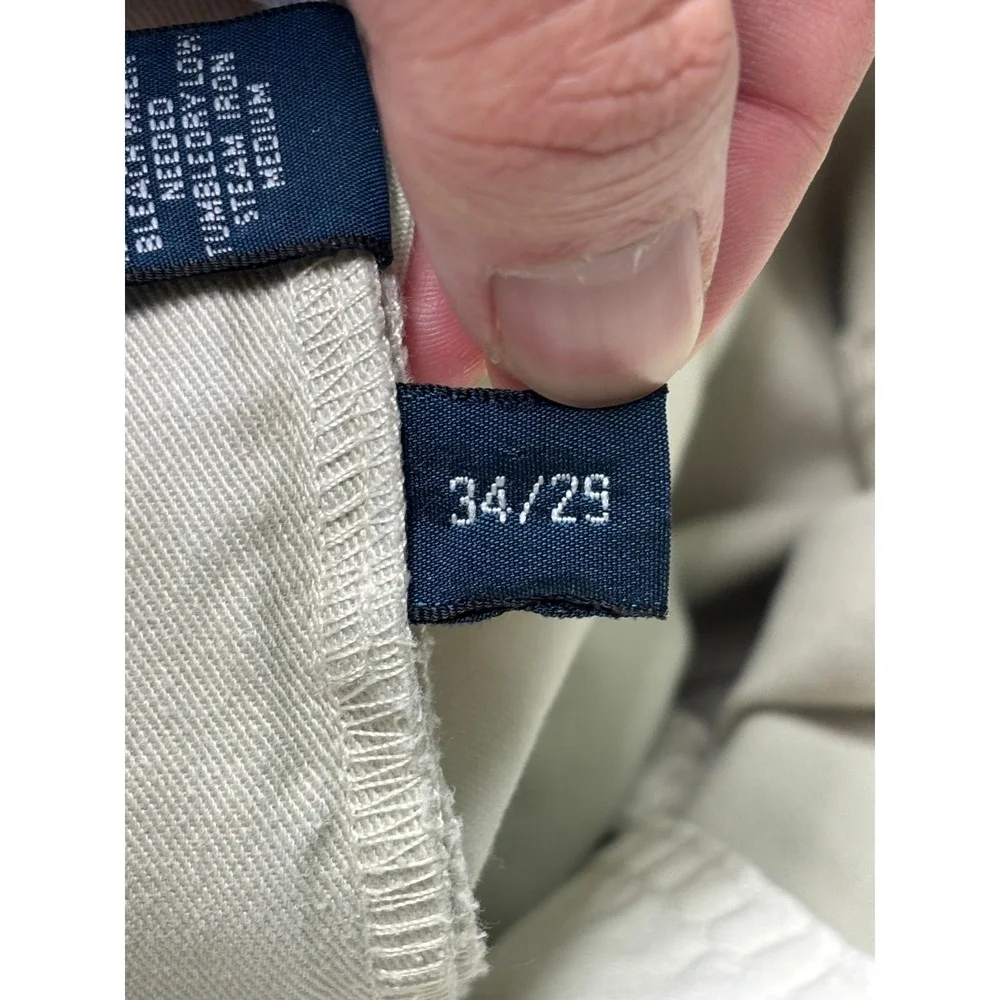 Polo‎ Ralph Lauren Hammond Pant Mens 34/27 Beige Pleated Cuffed Cotton Chinos